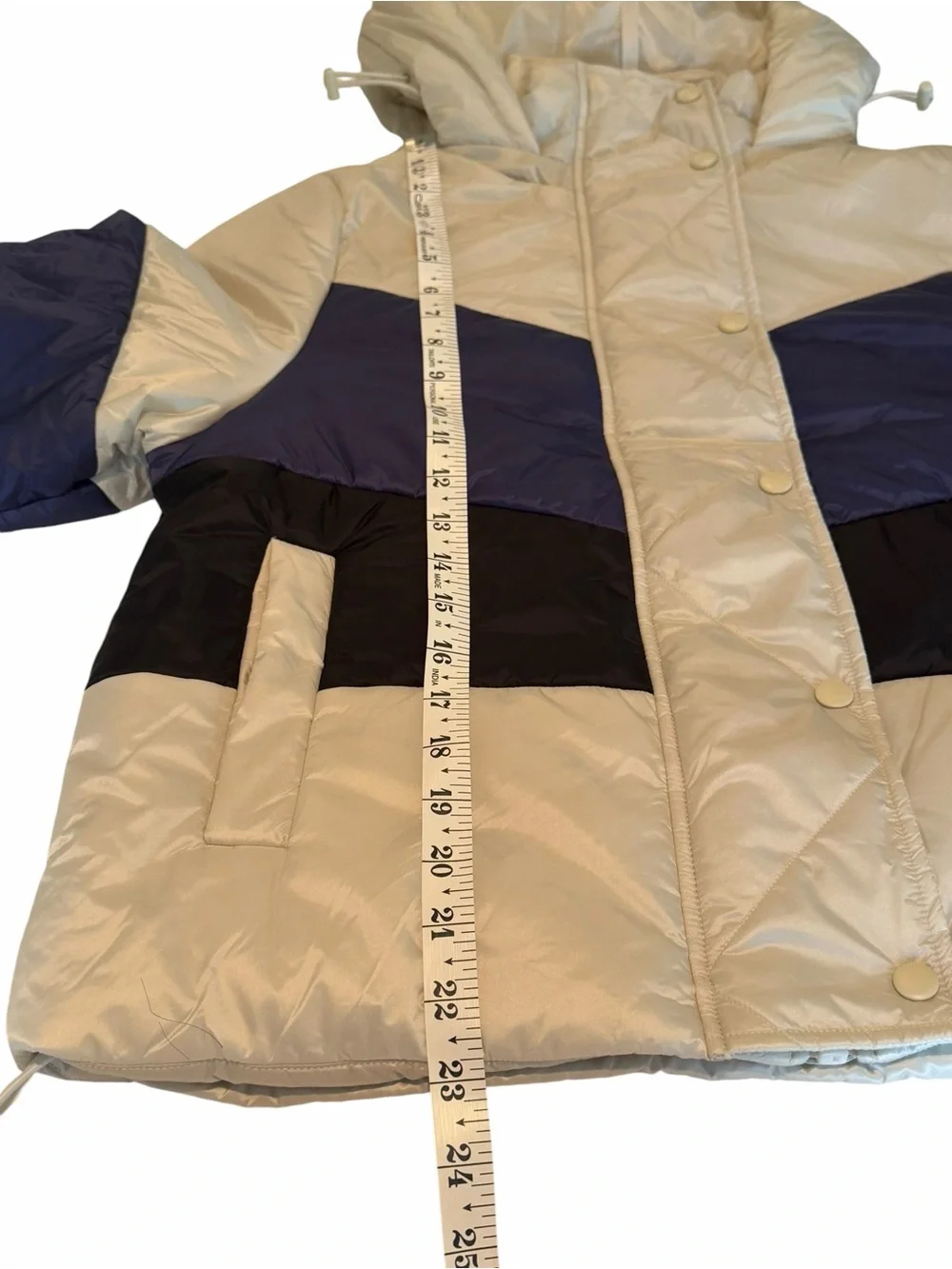 Spiritual Gangster Aero Colorblock Puffer Jacket Small NWT Cream Blue Black